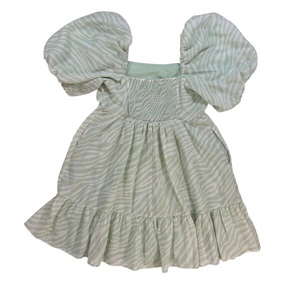 Chelsea28 Puff Sleeve Babydoll Dress XL Green Ivory Zebra Print - Picture 4 of 9